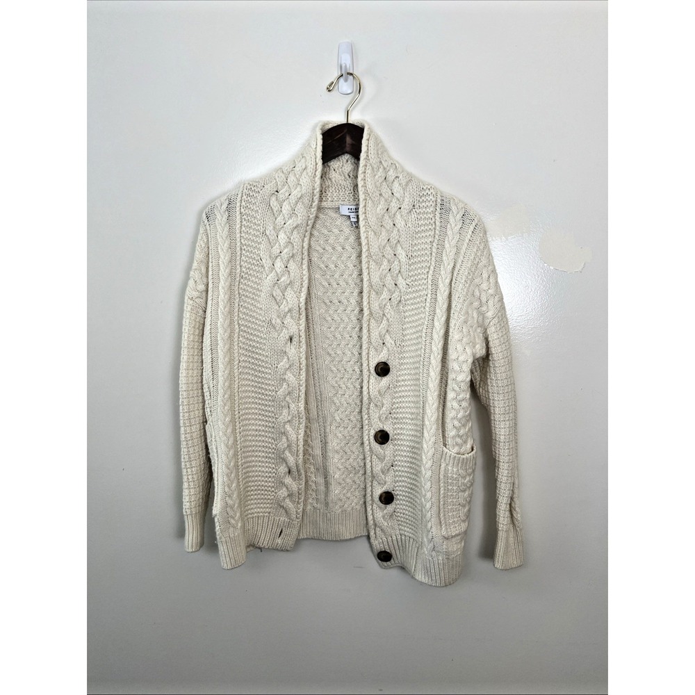 Reiss Womens Wool Cashmere Blend Cable Knit Cardigan Sweater XS Classic Minimal